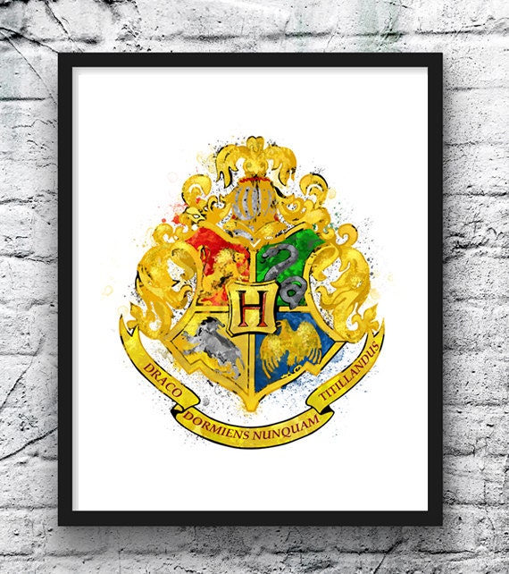 Harry Potter Watercolor Print Hogwarts Crest Castle Movie