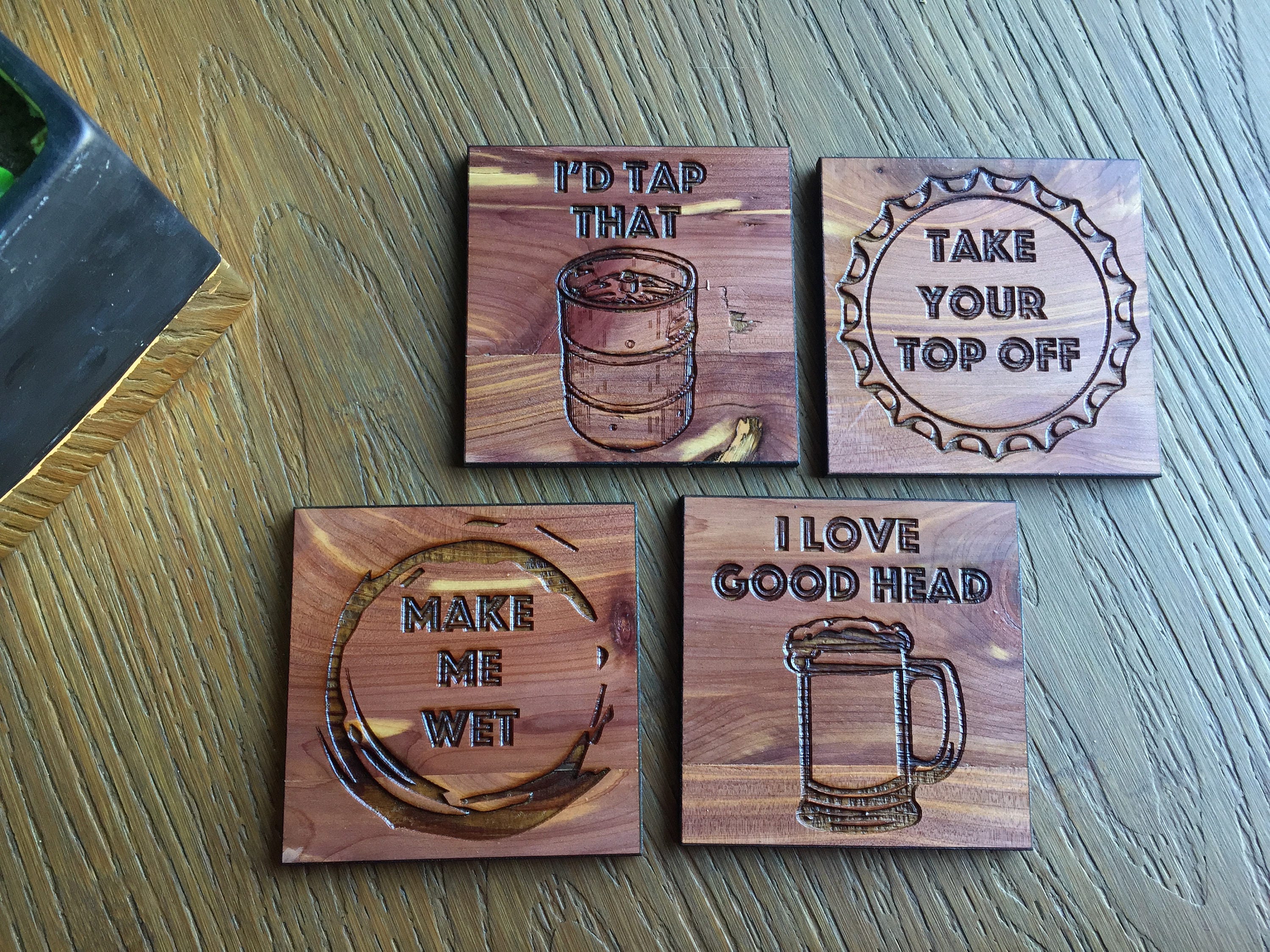 Funny Beer Coasters Set Of 4 Wood Square Drink Adult Humor