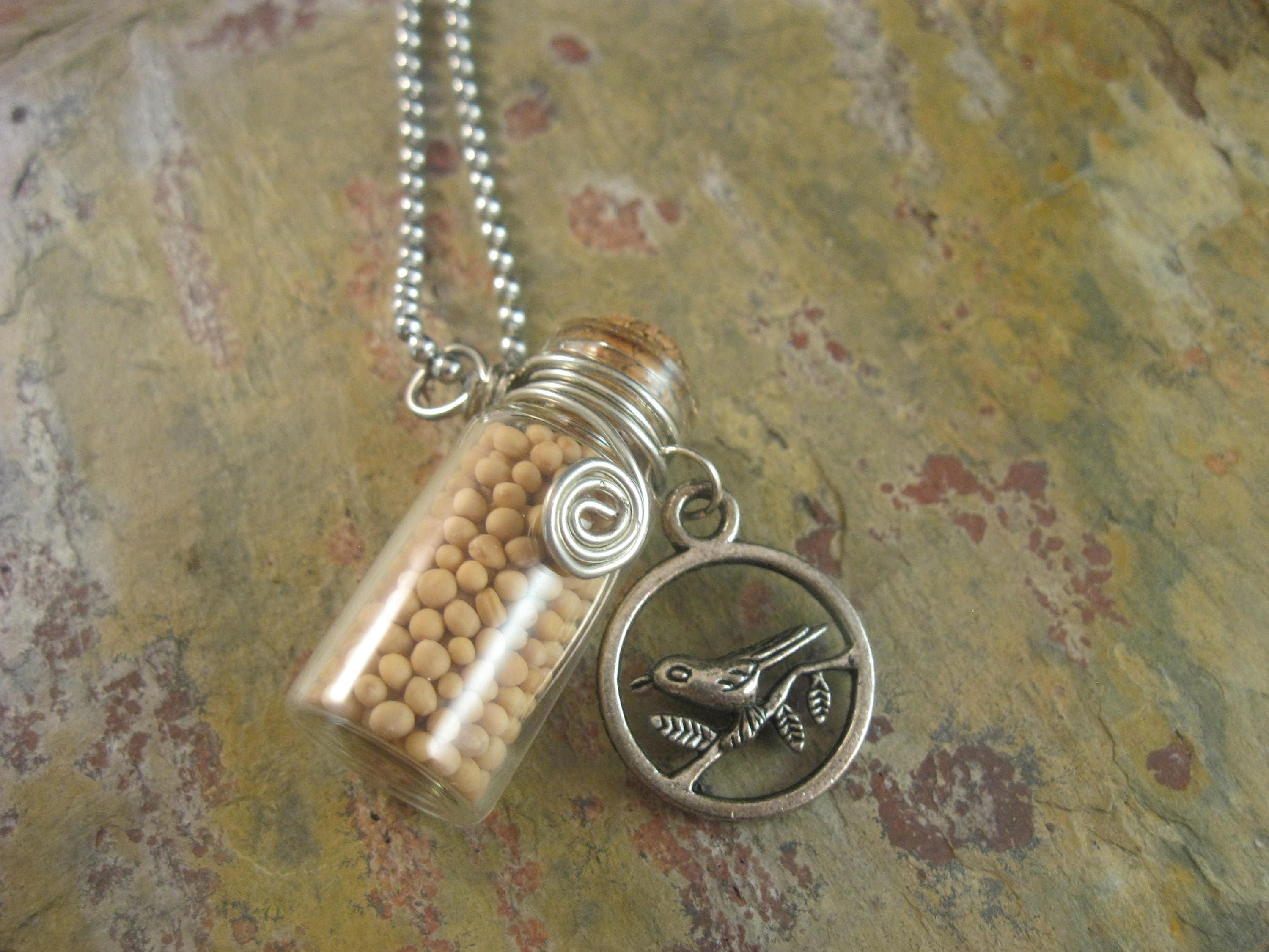 Wire Wrapped Mustard Seed Bottle Necklace Copper Brass