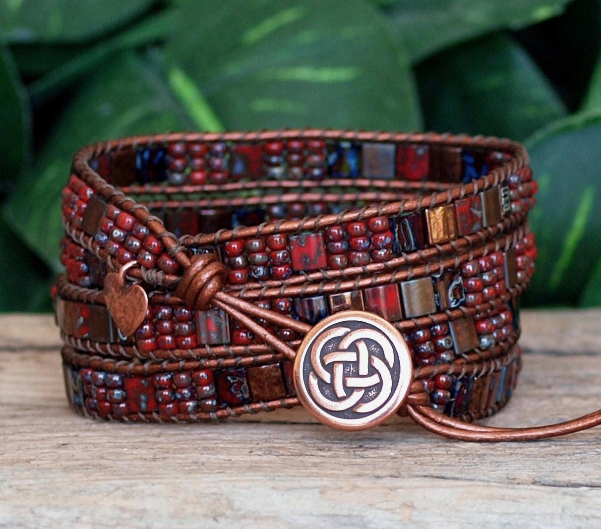 Beaded Leather Wrap Bracelet Tile Bracelet Tila Bead