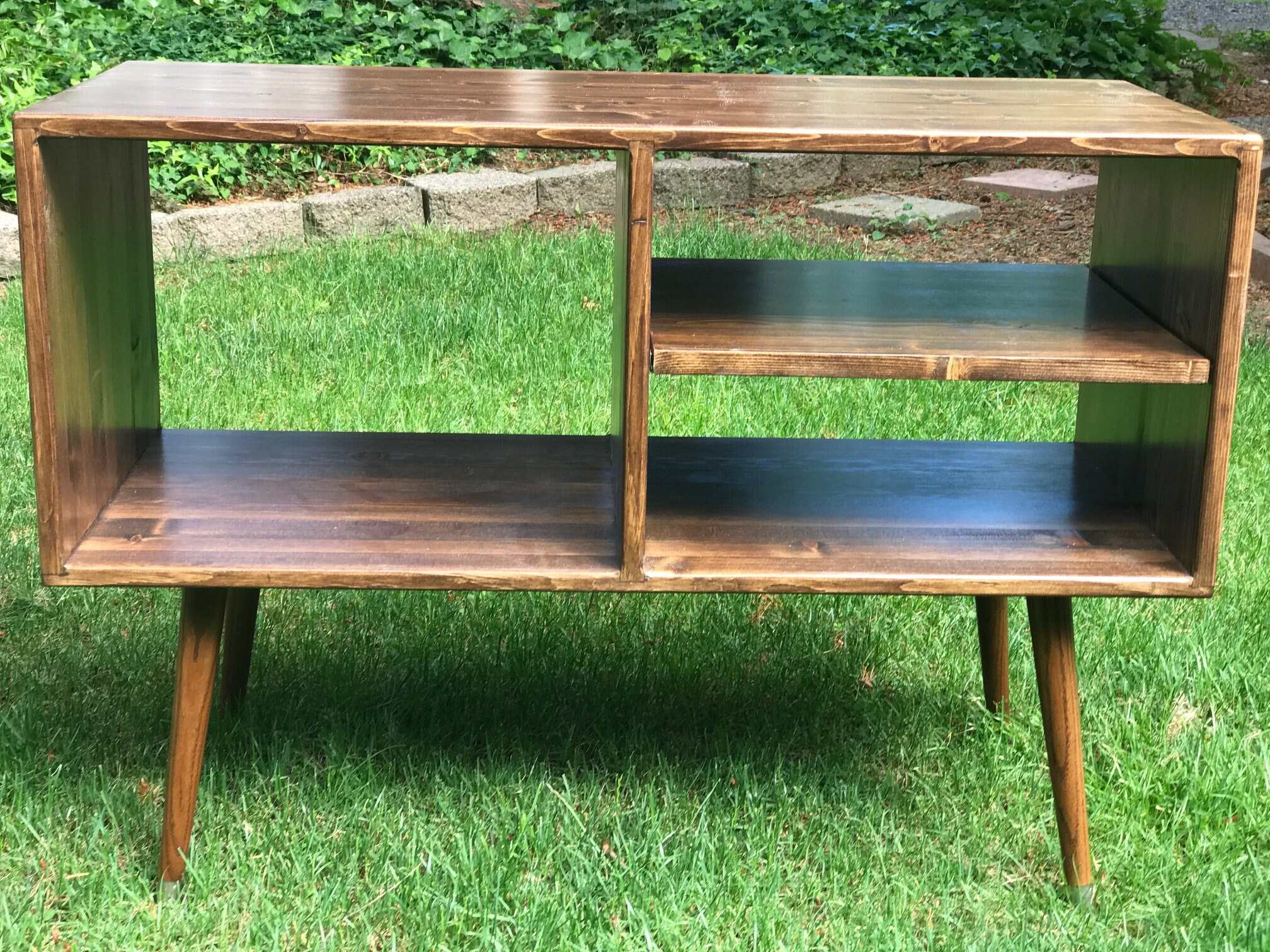 Mid Century Modern Record Media Cabinet With Shelves