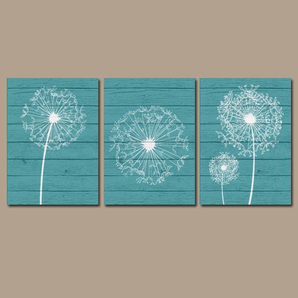 Dandelion Wall Art Canvas Or Prints Wood Effect Teal