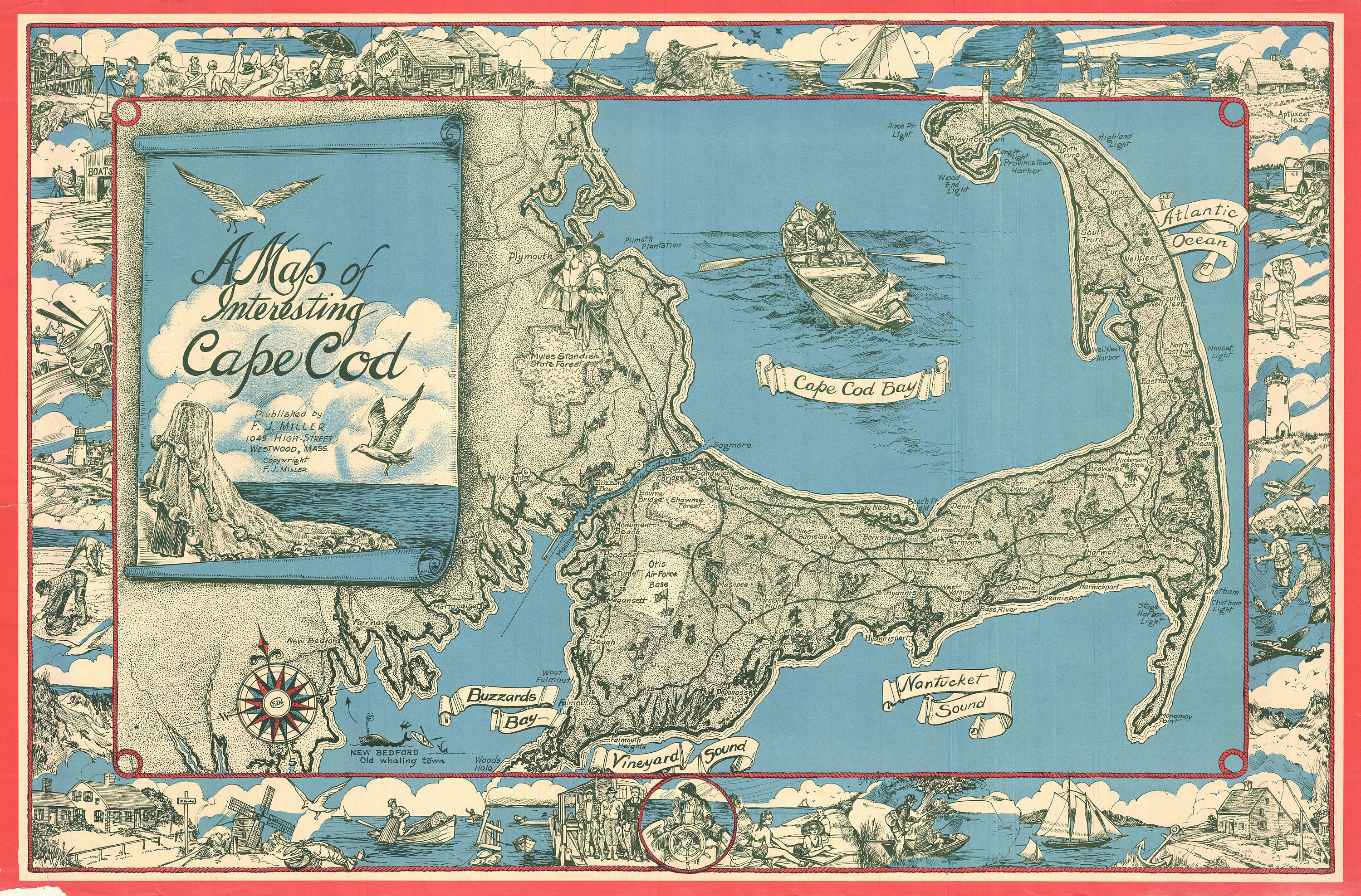 New England Coastal Map Cape Cod Sea Monster Art Print