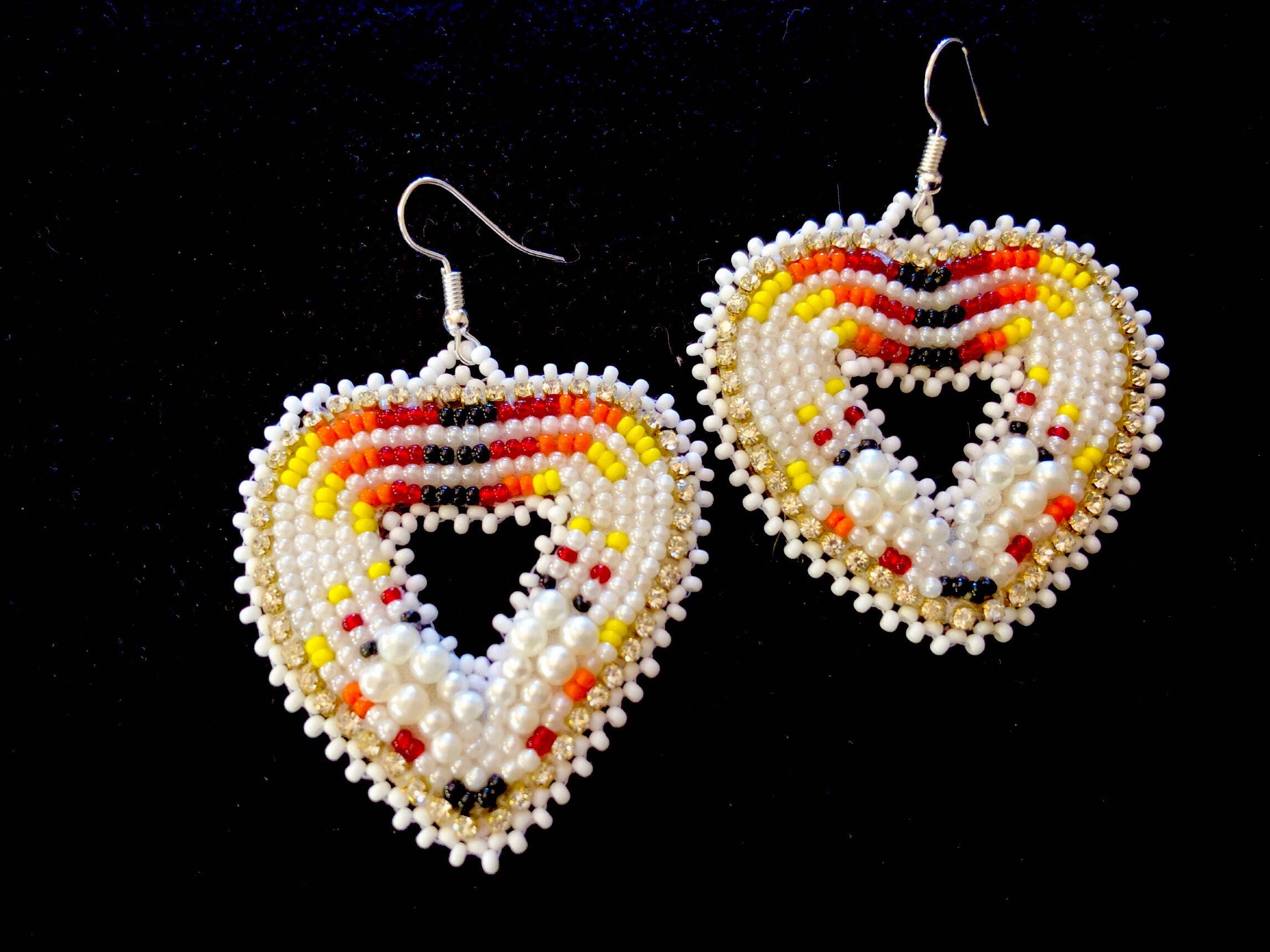 Native American Beaded Earrings Heart Shape Sparkle Native