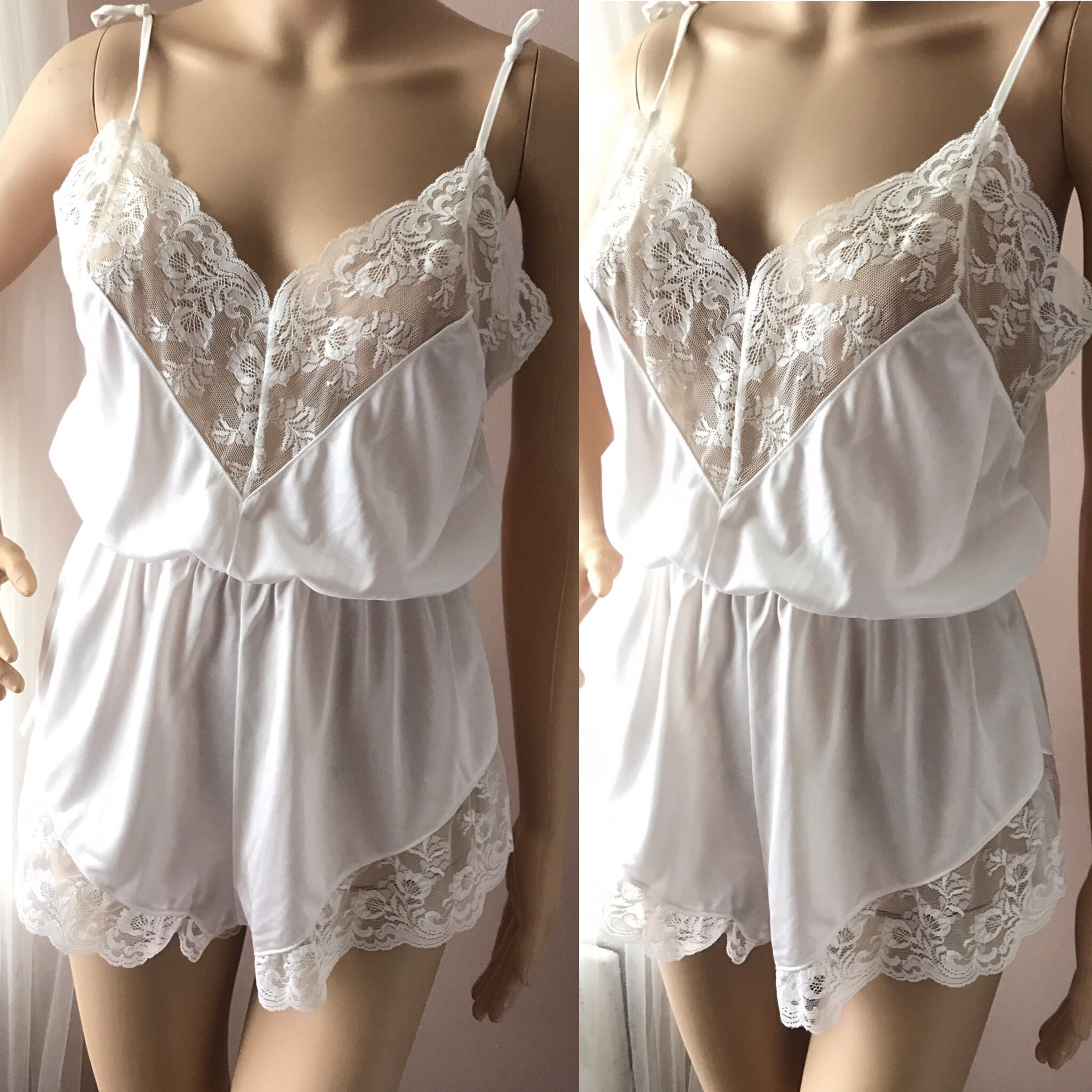 S Vintage Variance French Lingerie Lace Onesie Romper Teddy