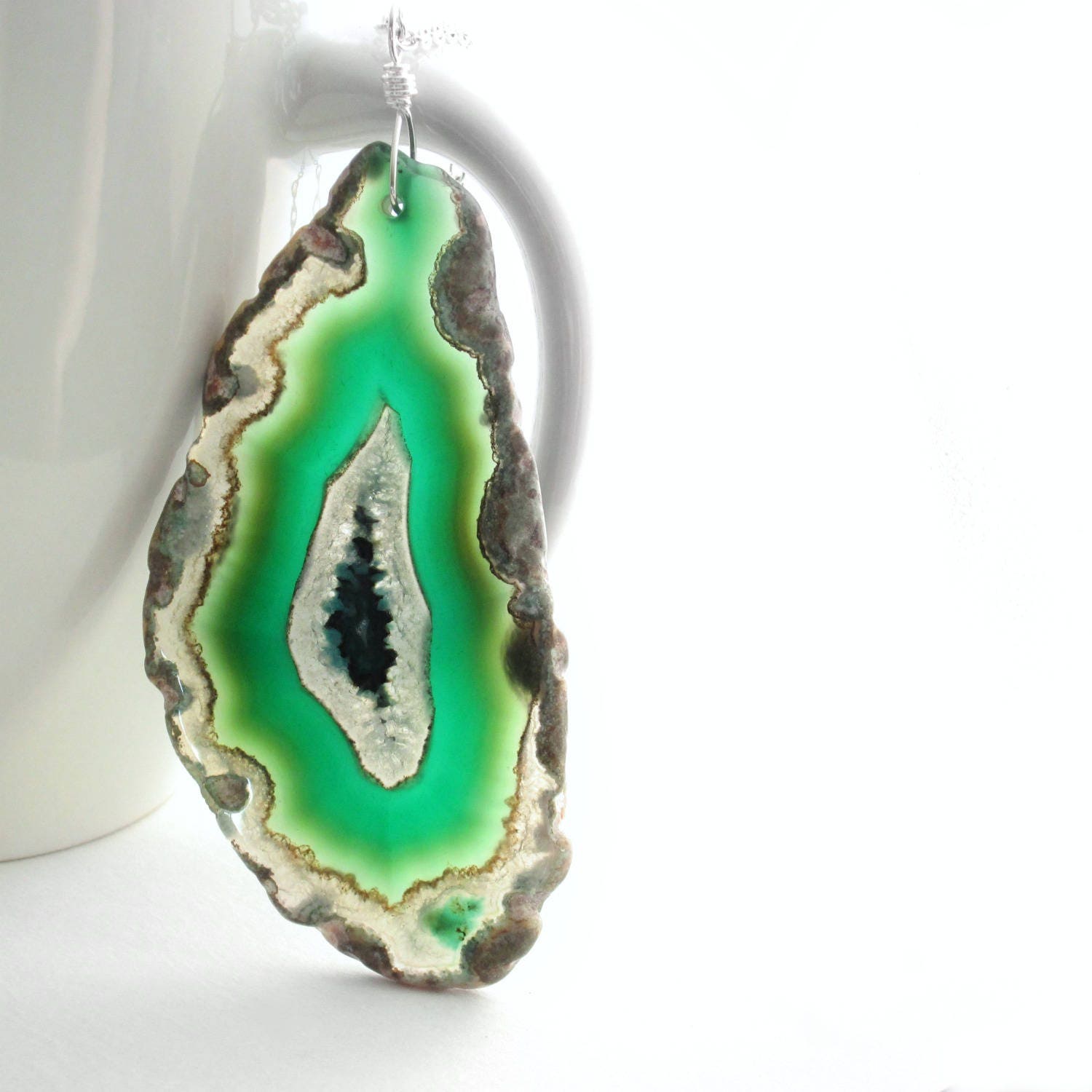 Green Geode Necklace Druzy Agate Jewelry Made In Canada