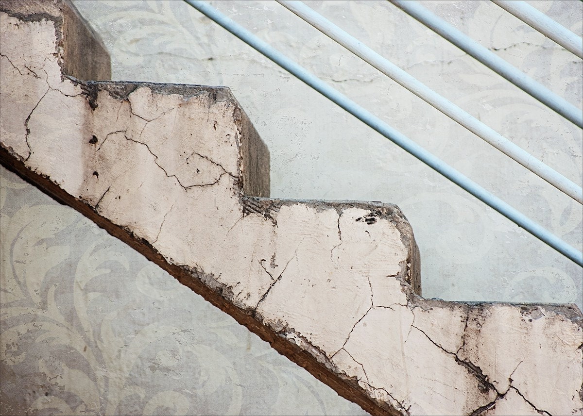 Tel Aviv Staircase – Israel Travel Photography vintage blue gray urban concrete stairs Fine Art 5×7