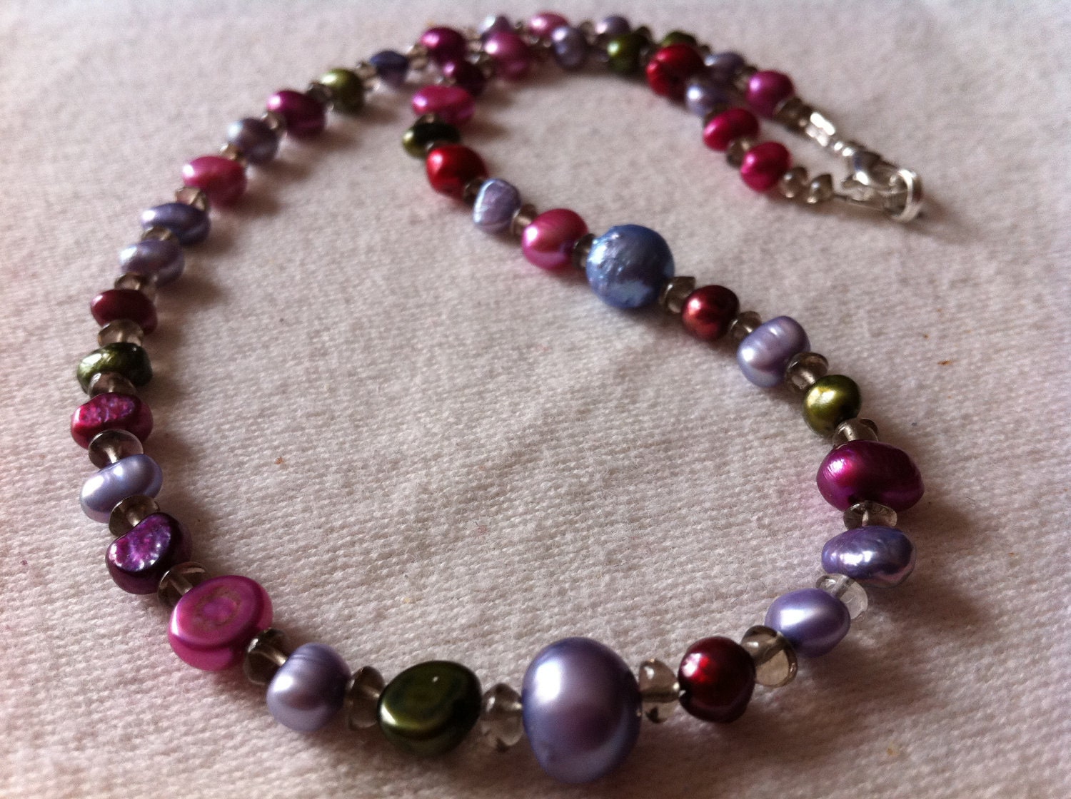 Multi Color Baroque Pearl and Smokey Quartz necklace 16 inches