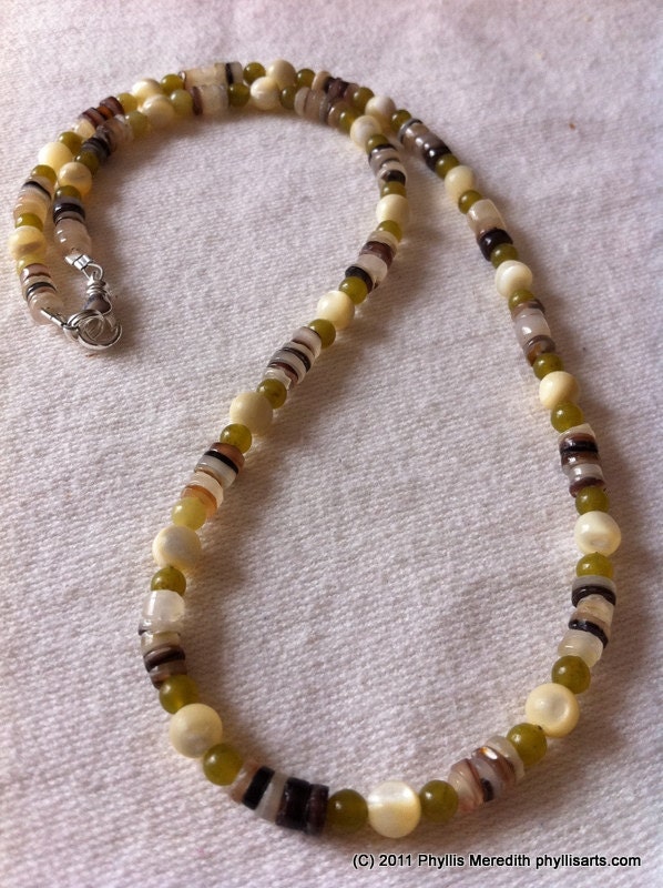 Beautiful Moonstone, Korean Jade and Amber Pukka Shell necklace