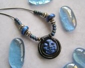 Metallic Blue Moon Polymer Clay Pendant Necklace