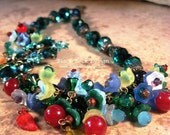 Lucite, Glass and Crystal Beaded Necklace" Flower Garden"