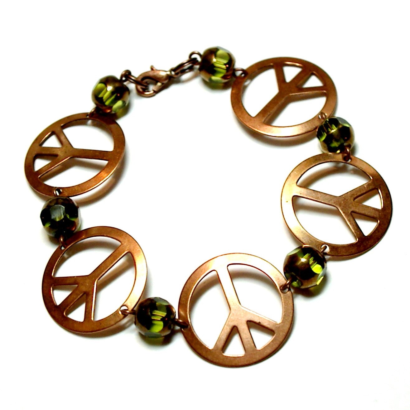 Peace All Around Copper Bracelet Olive Green