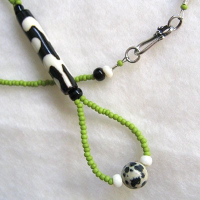 Black, White and Green Necklace with Drop Loop