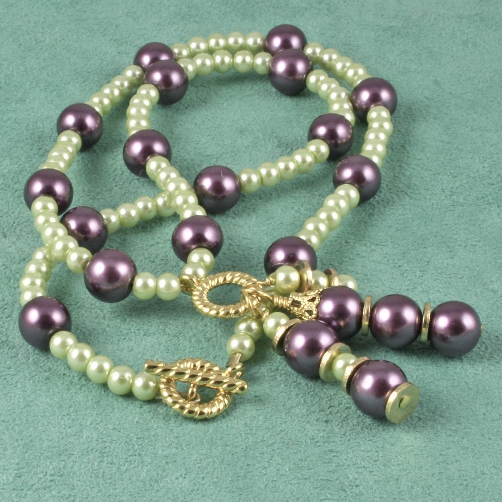 Purple and Green Glass Pearl Necklace - Cheerful