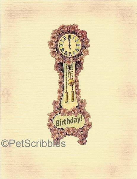 Victorian Birthday Card, Victorian Clock, Birthday Time, handmade vintage-style card