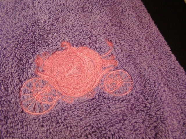 Purple Hand Towel with pink princess coach, carraige