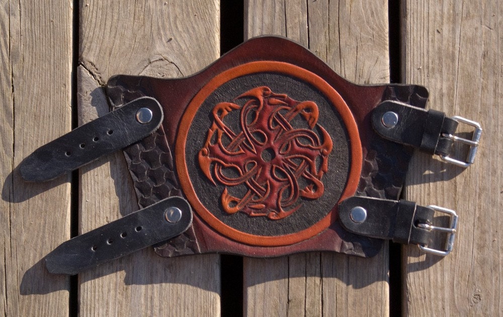 Leather Viking Cuff Circle of the Beasts Norse Bracer