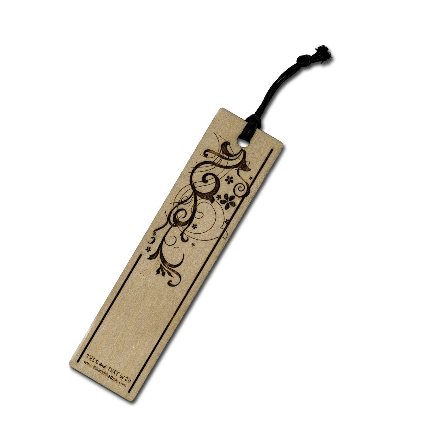 Engraved Wood Bookmark - Swirls and Lines Design