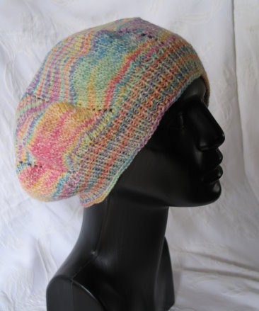 GENTLE RAINBOW in Merino and Silk - Soft Spiral SLOUCH / BERET / SNOOD - Adult Large