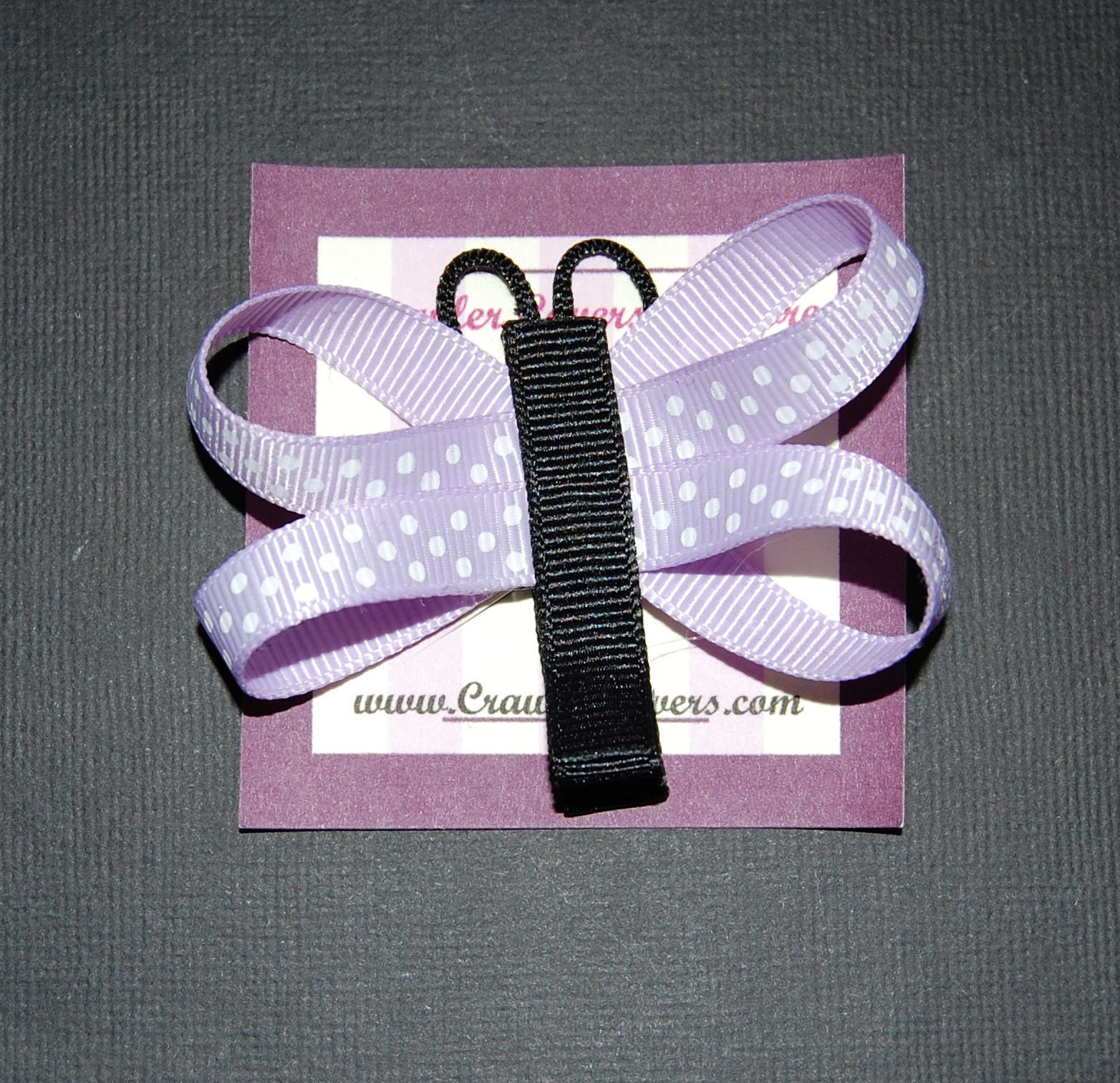 Purple with White Polka Dots Butterfly Hair Clippie