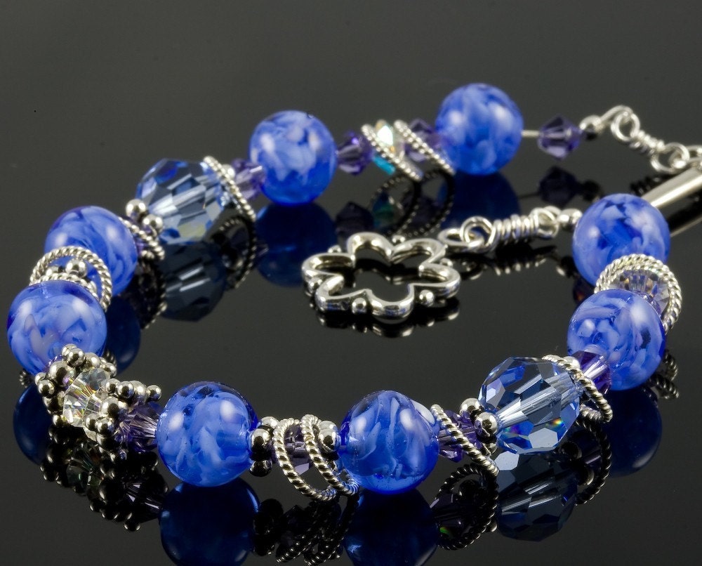 Night Sky...Blue Sommerso Swarovski Crystal Sterling Sparkly Bracelet
