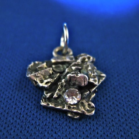 Abstract Angle Wings Fine Silver Cubic Zirconia CZ Pendant Charm Necklace PMC