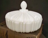 Beautiful Vintage Milk Glass Covered Candy Dish