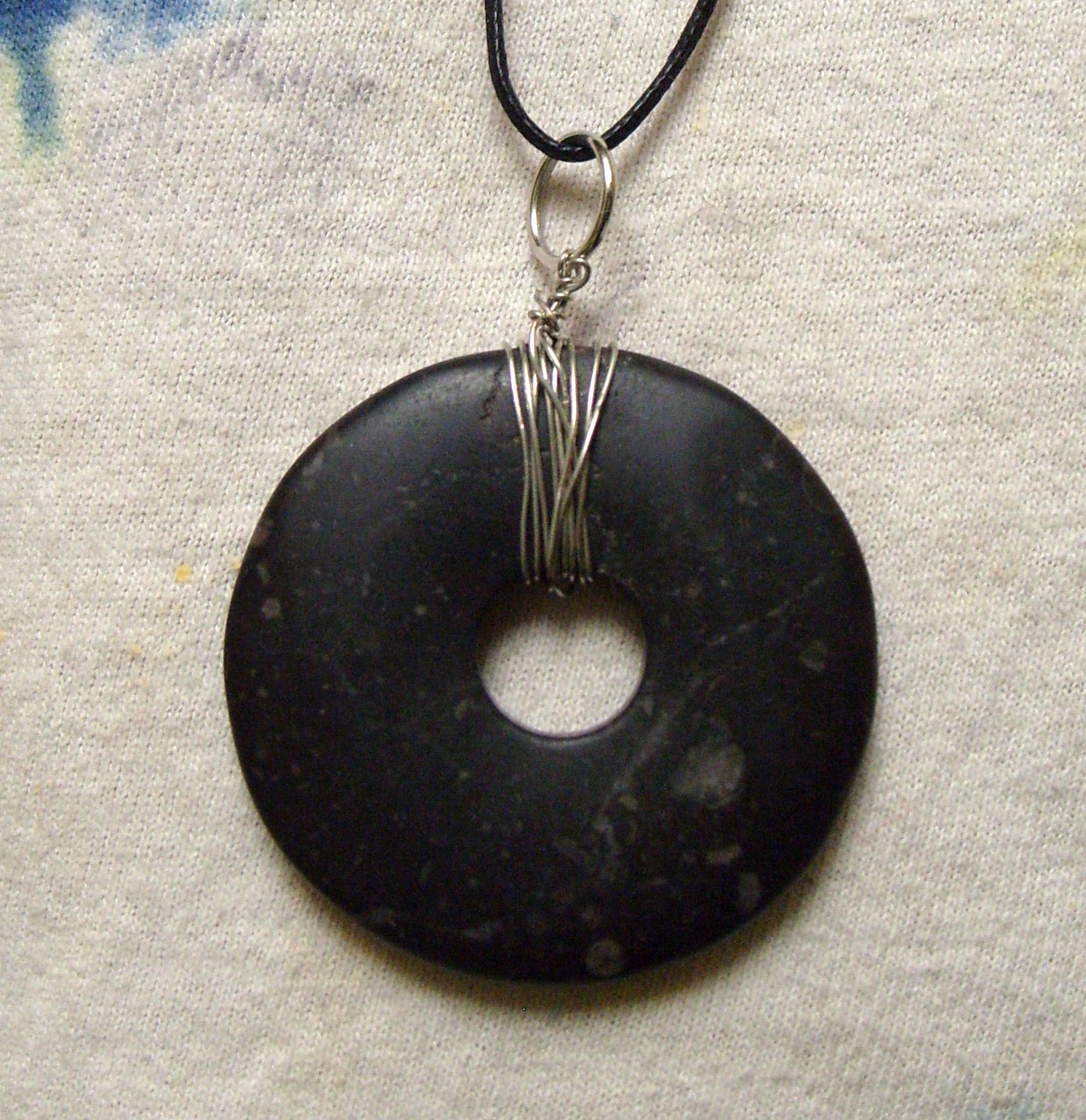 Black Donut Pendant Necklace