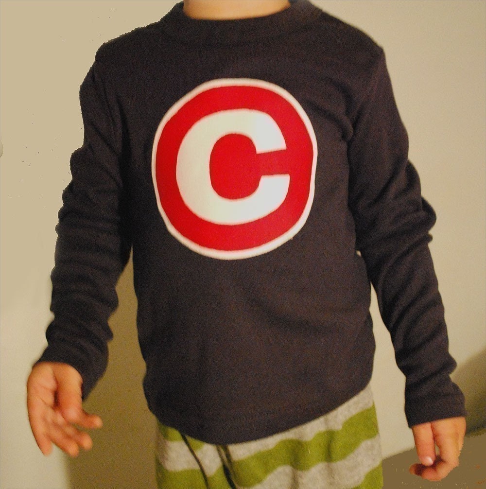 Superhero Monogram- Long Sleeve Shirt Applique- Kids