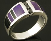 Ladies sterling silver black diamond ring inlaid with sugilite and onyx