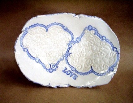 Ceramic Lace Hearts Trinket Dish