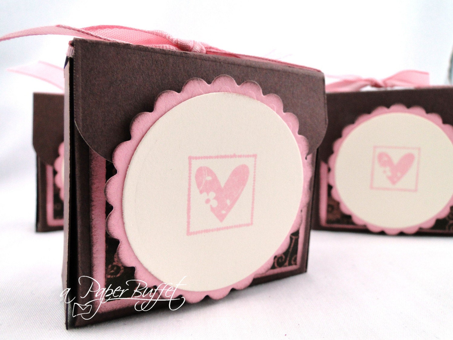 Valentine treat boxes in pink and brown