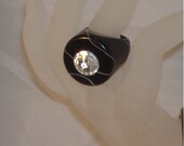 Black Marbled Lucite Round Ring  1980's