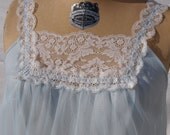 Vintage Nightgown - beautiful floaty blue chiffon nightgown with white lace and a low back - size small