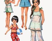 Vintage 70s Simplicity 8813 Girls RETRO Bathing Suit and Bell Bottoms Pants Size 8 UNCUT