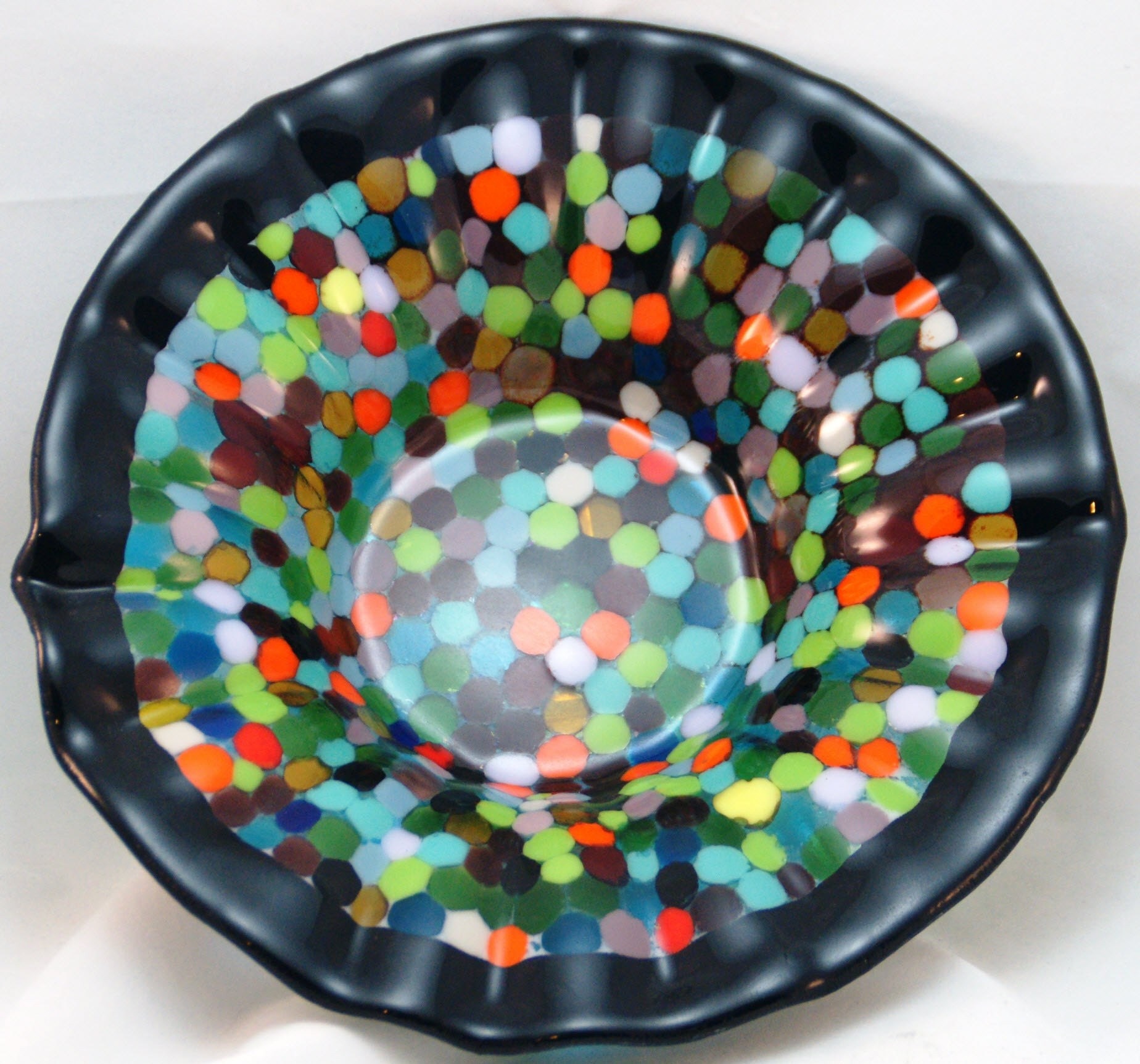 Fused Glass Bowl - Colored Dots - 10 inch bowl