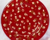 Fused Glass Plate - 10 inch plate with Golden Leaves