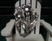 Little Nemo Double Floral Brooch with Bezel Set Rhinestones and Simulated Pearls