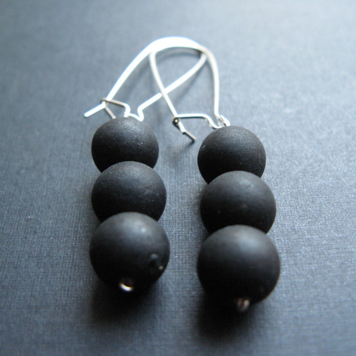 Matte Black Glass Earrings--Coal