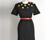 Vintage 1980s POP ART Bright Buttons Dress (Large)
