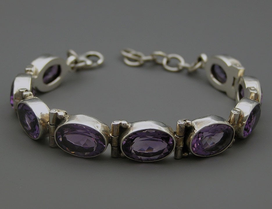 Artisan Handmade 925 Sterling Silver Gemstone Jewelry Amethyst Purple Bridal Bridesmaid Wedding Gift Anniversary Violet Purple Bracelet