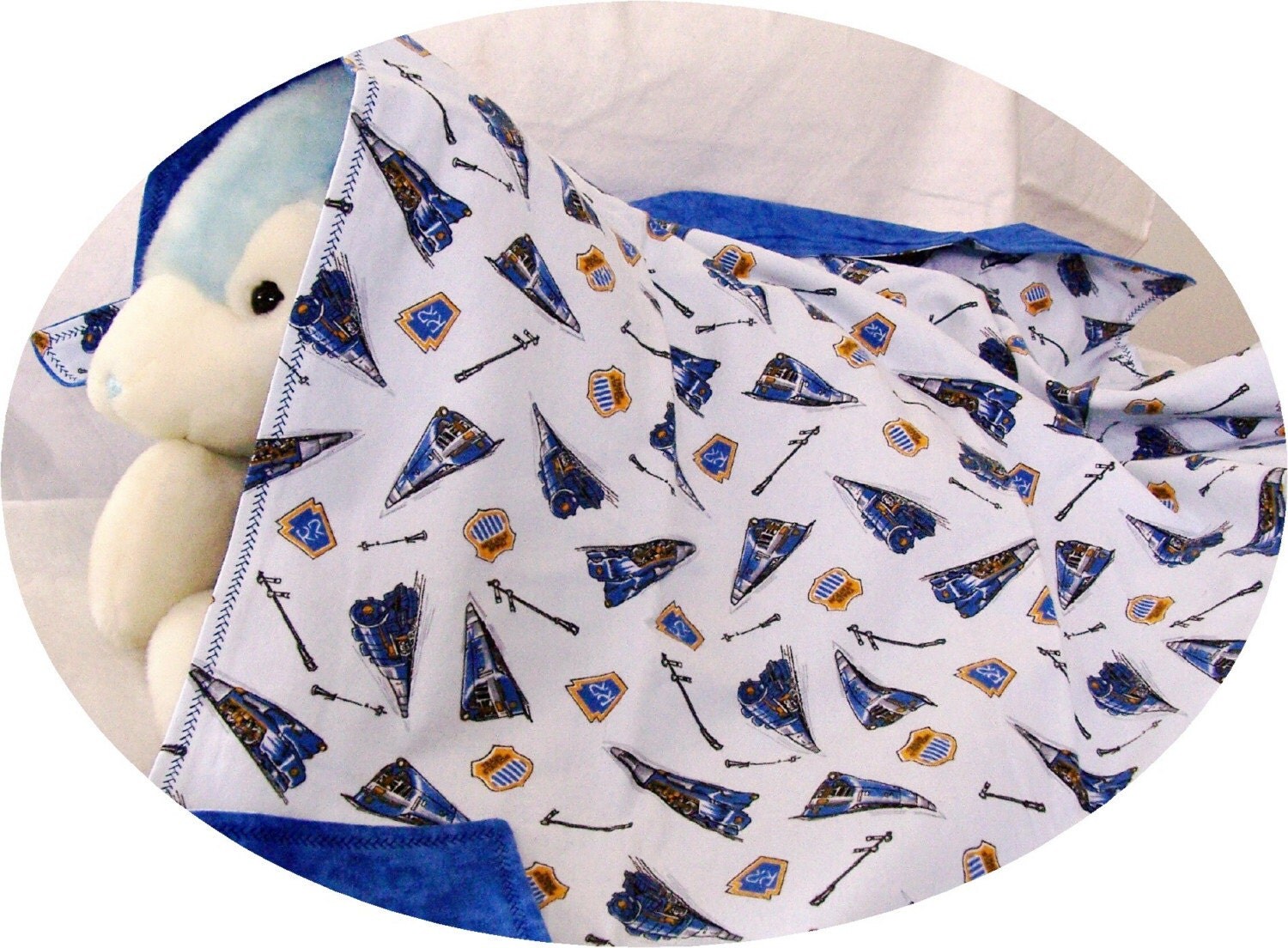 XL Reversible Baby Receiving Blanket Trains Locomotives