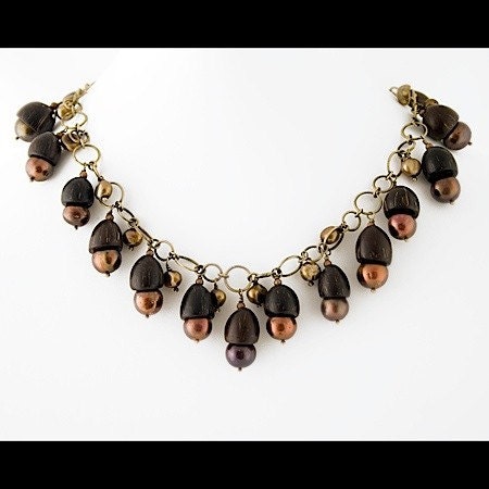Coconut Caps and Bronze Freshwater Pearl Statement Necklace - Eco, Original, Chic