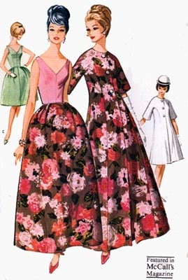Vintage 60s McCalls 6720 Low V Neck and Back Formal Dress with Bell Shaped Skirt and Princess Coat Sewing Pattern Size 16 Bust 36 UNCUT