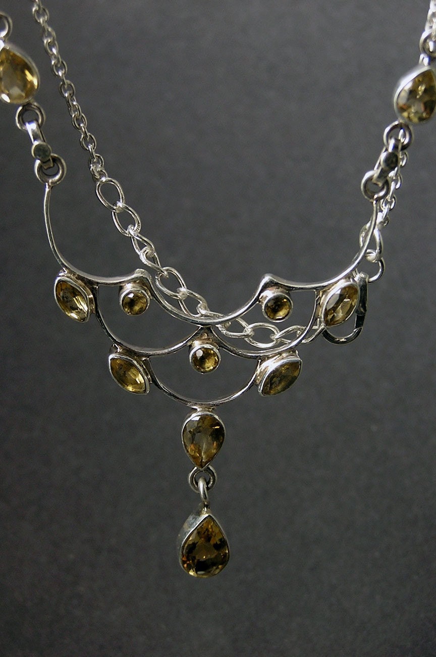 Artisan Handmade 925 Sterling Silver Gemstone Bridal Bridesmaid wedding gift Jewelry Citrine Semiprecious Golden Yellow Necklace