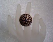 50 Faux Sapphire Rhinestone Brass Dome Ring - Size 6