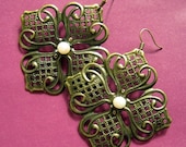 blossom earrings - vintage style brass flower and pearl earrings