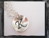 Initial Necklace Domed and Hand Stamped in Sterling SIlver