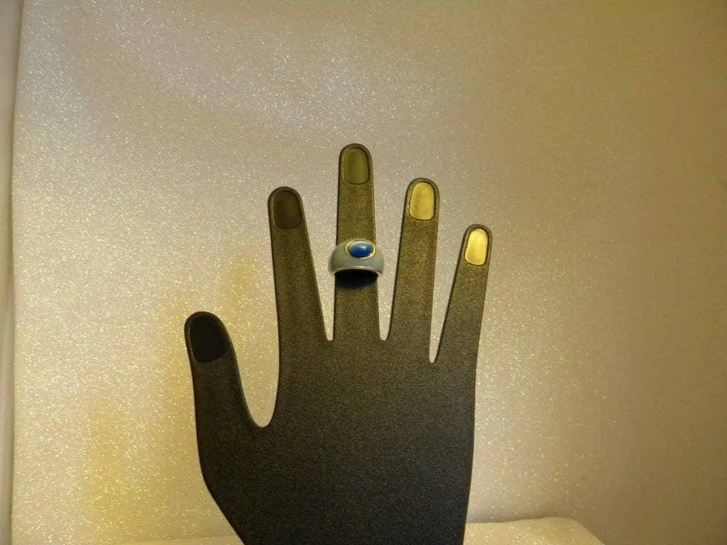 1990s  Faux Blue Moonstone East to West Dome  Ring Size 8