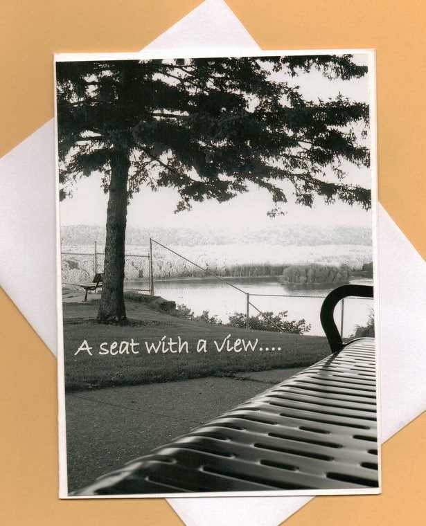 Black and White Outdoor Bench Scene Handmade Greeting Card With Phrase